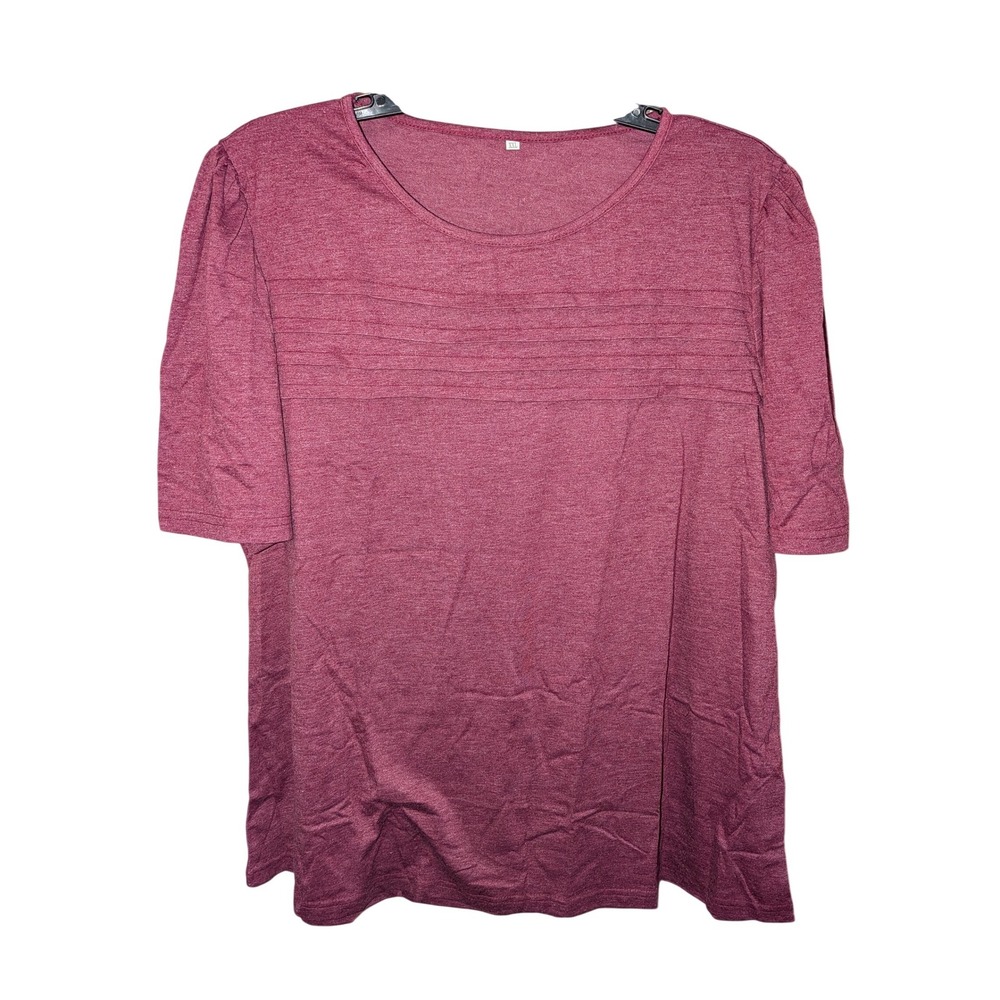 Womens Burgundy Pintuck Pleated Puff Sleeve Scoop Neck‎ Knit Top XXL